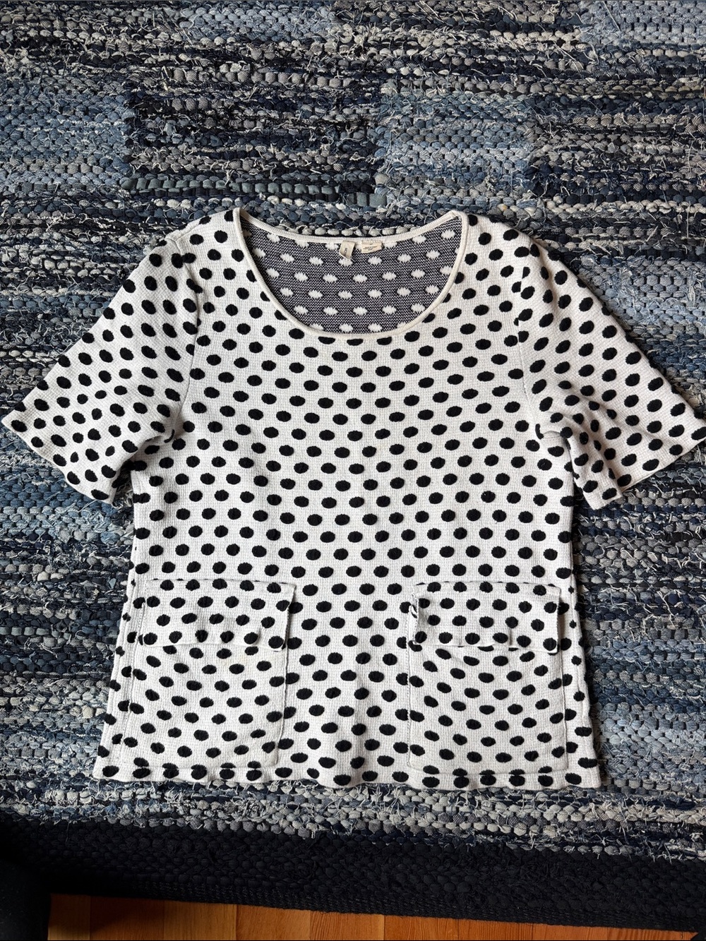 FREE Moth Black and White Polka Dot Short Sleeve Knit Top